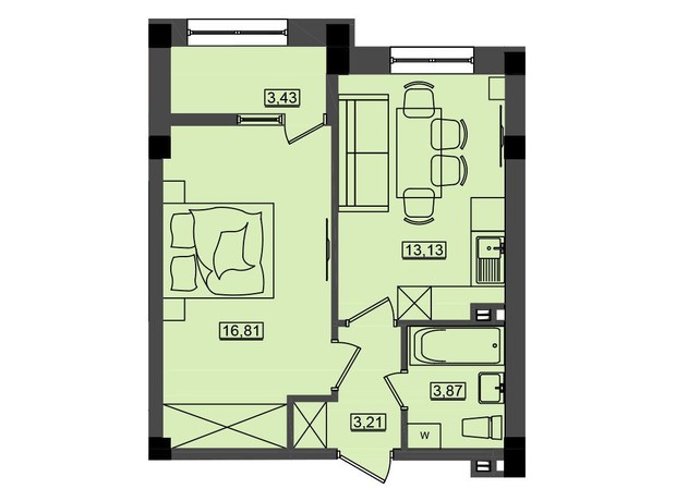 ЖК Дім у моря Premier: планування 1-кімнатної квартири 40.44 м²