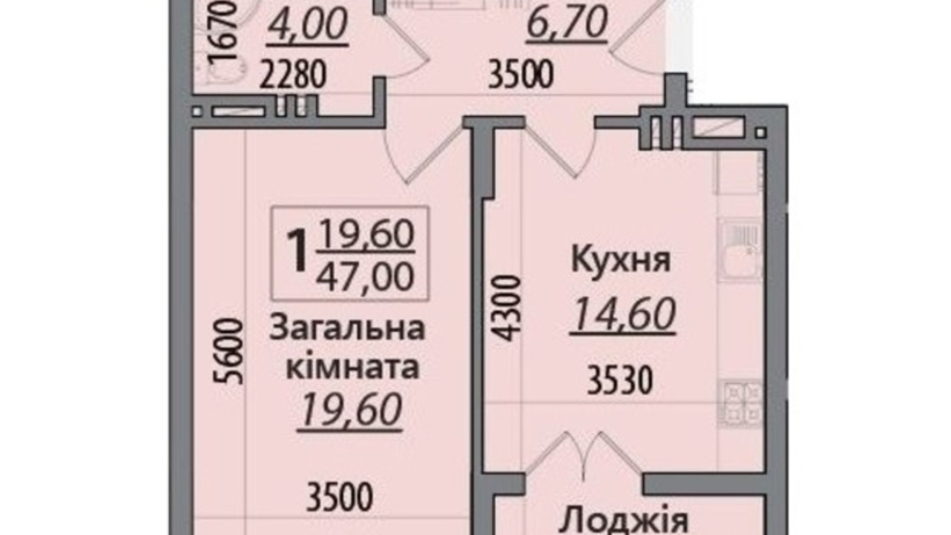 Планування 1-кімнатної квартири в ЖК Senator 47 м², фото 396565