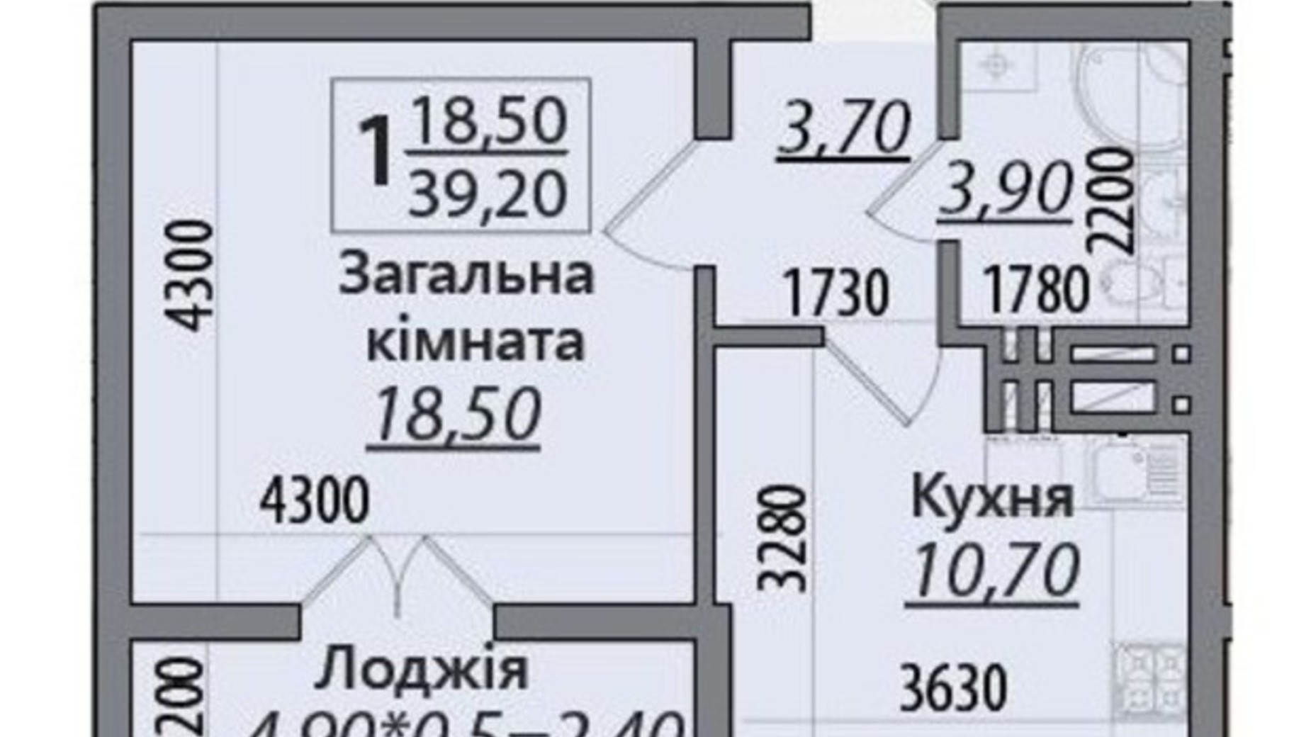 Планування 1-кімнатної квартири в ЖК Senator 39.2 м², фото 396566