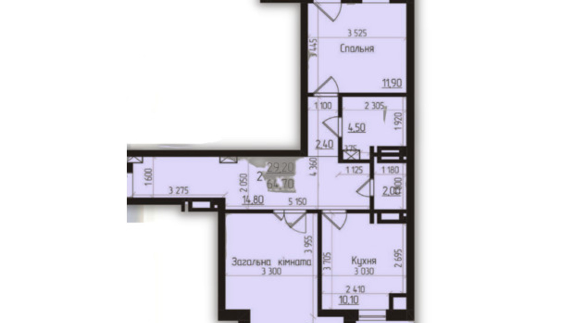 Планування 2-кімнатної квартири в ЖК Senator 65.5 м², фото 396568