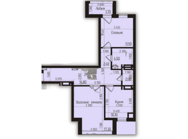 ЖК Senator: планировка 2-комнатной квартиры 65.5 м²