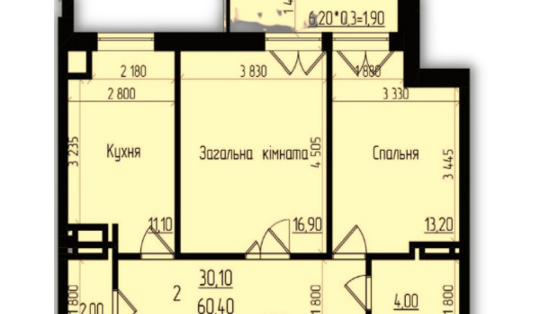 Планування 2-кімнатної квартири в ЖК Senator 61.1 м², фото 396569