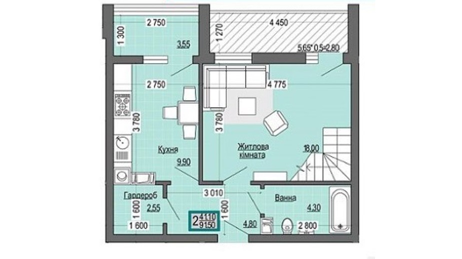 Планировка много­уровневой квартиры в ЖК Senator 91.5 м², фото 396583