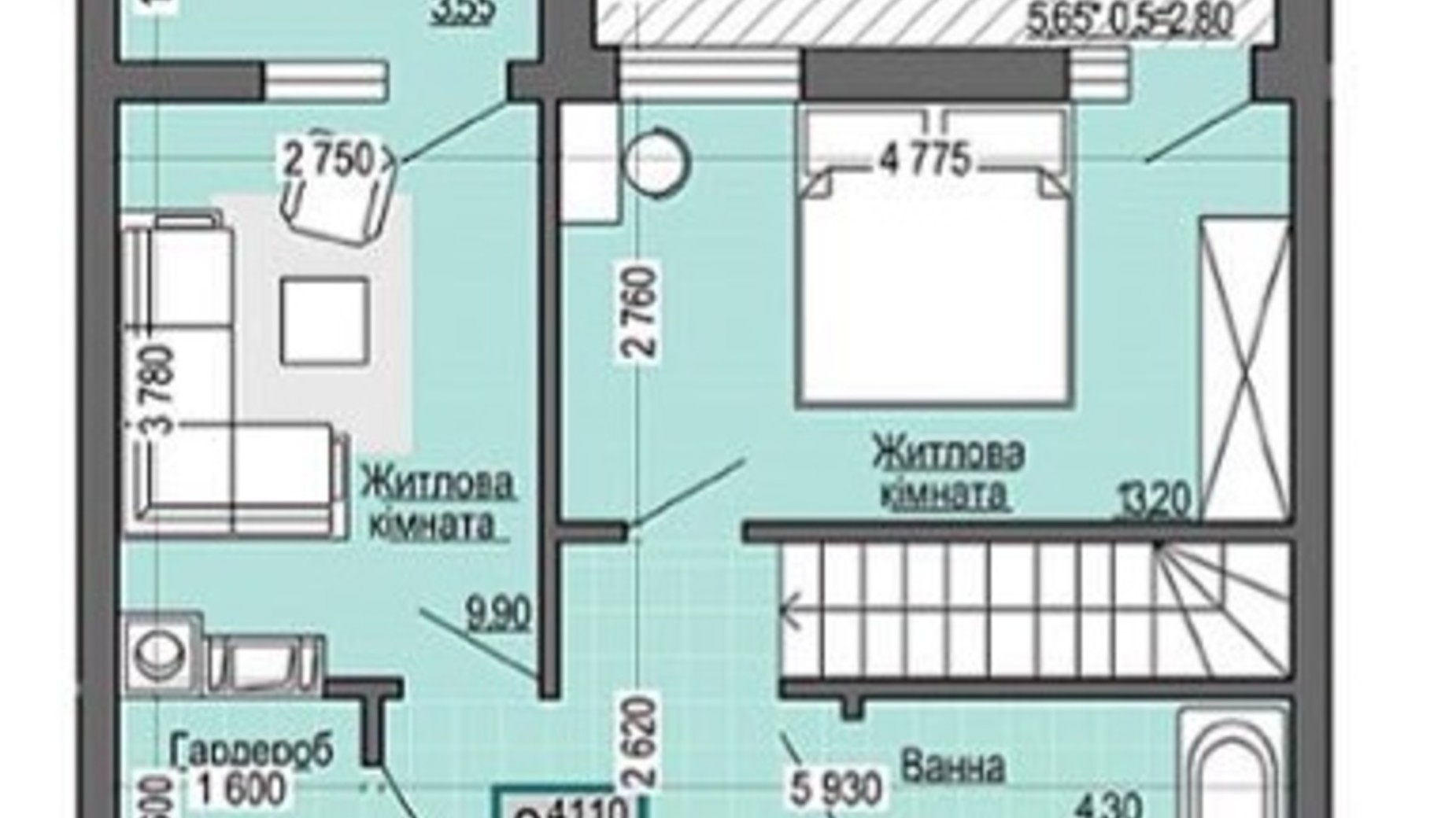 Планування багато­рівневої квартири в ЖК Senator 91.5 м², фото 396584