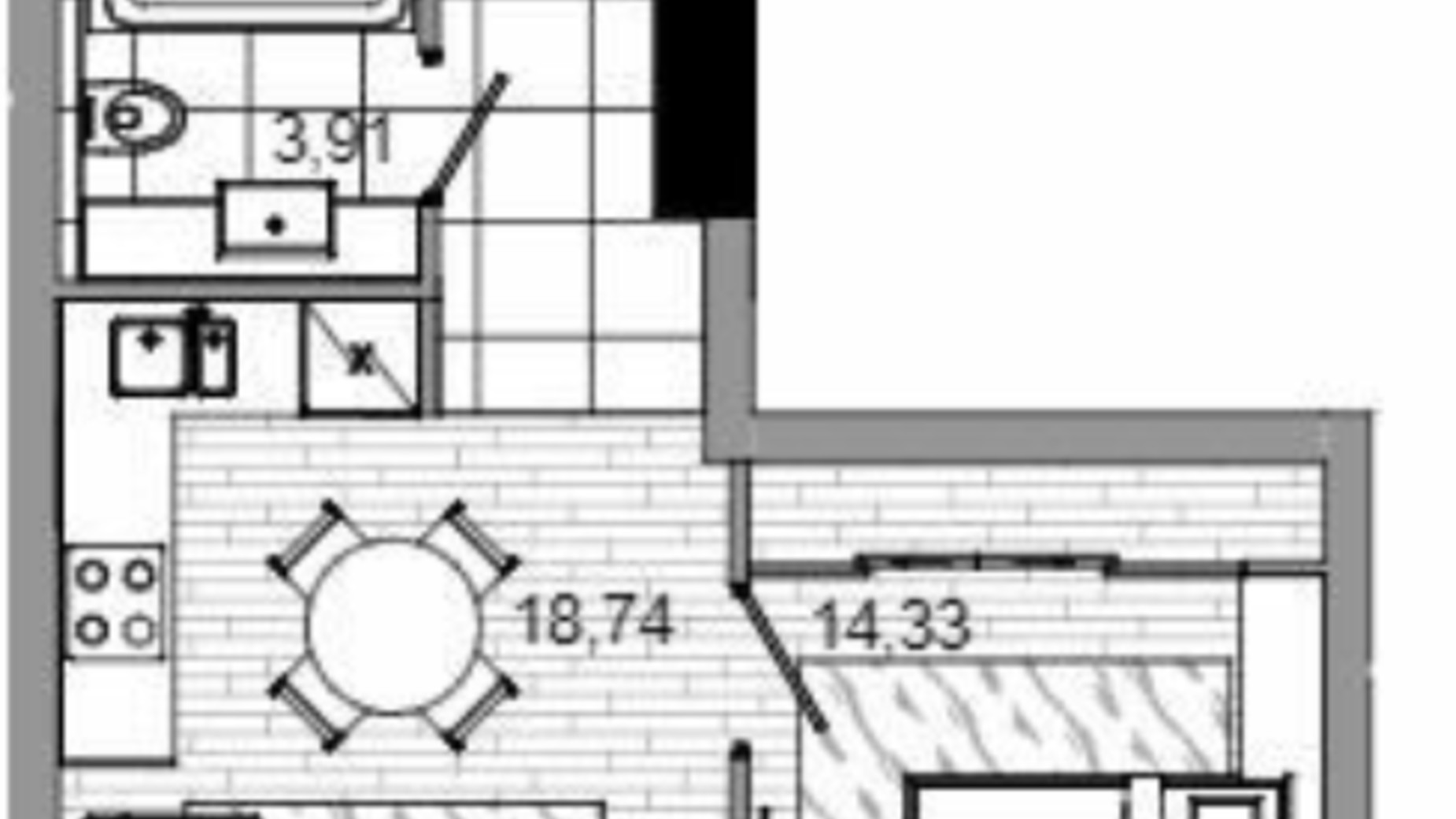 Планировка 1-комнатной квартиры в МФК Mayak 45.21 м², фото 396585
