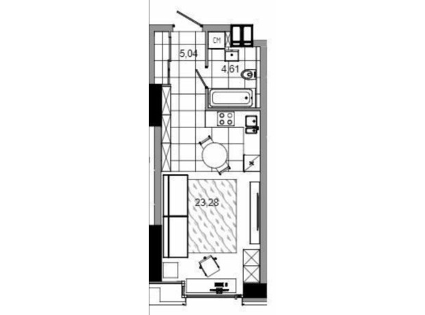 БФК Mayak: планування 1-кімнатної квартири 33 м²