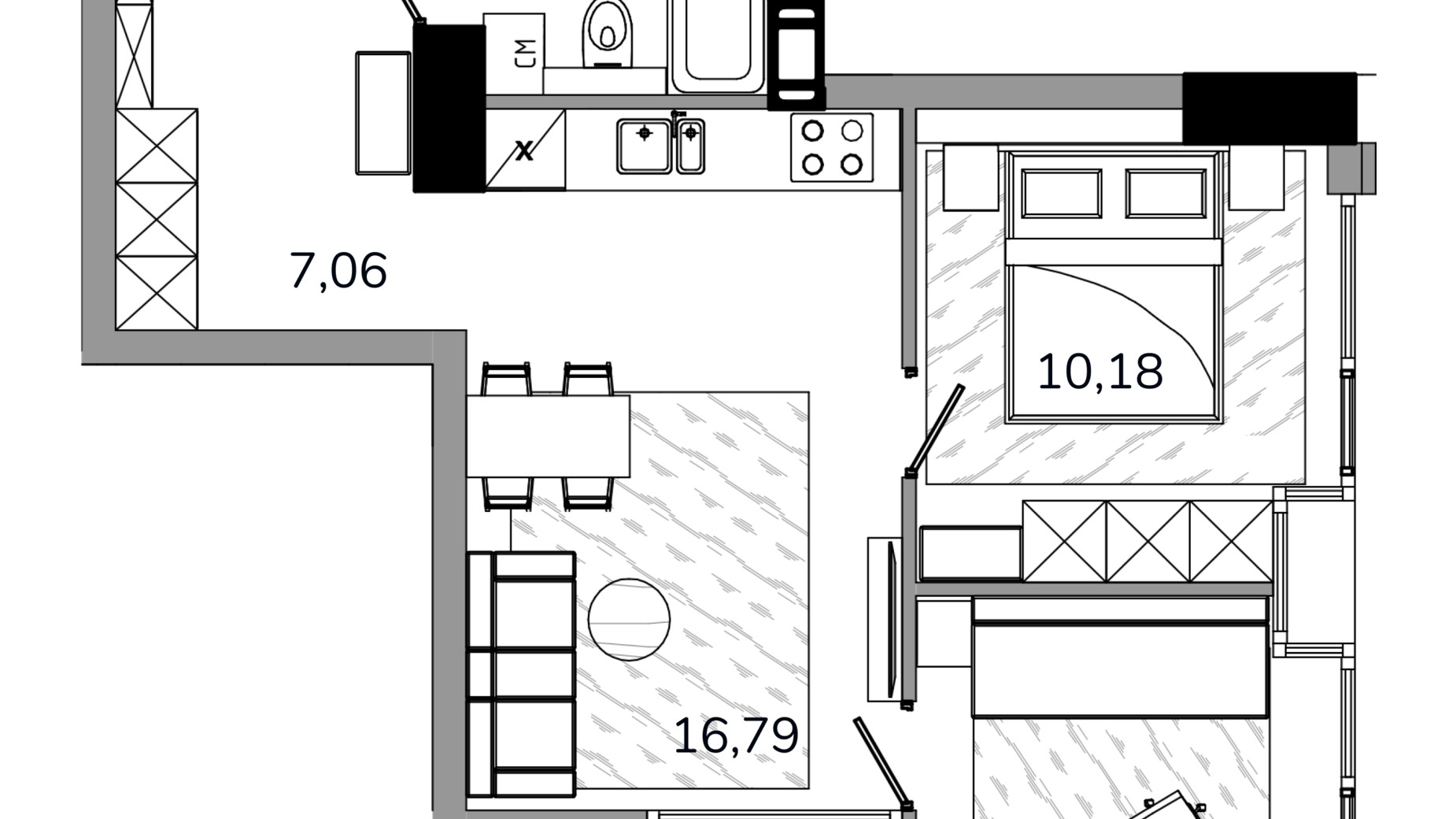 Планування 1-кімнатної квартири в ЖК MARSHALL 51.36 м², фото 396597