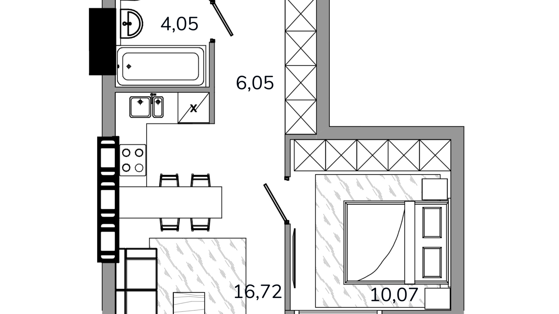 Планування 1-кімнатної квартири в ЖК MARSHALL 41.05 м², фото 396599