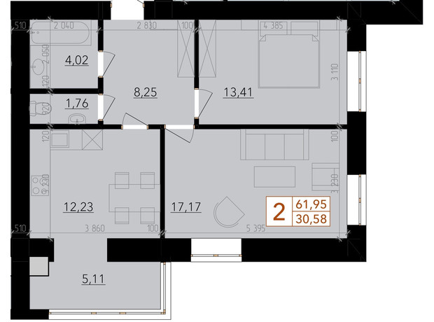 ЖК Harmony for life: планировка 2-комнатной квартиры 61.95 м²
