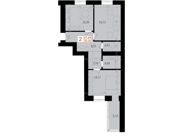 ЖК Harmony for life: планировка 2-комнатной квартиры 67.68 м²