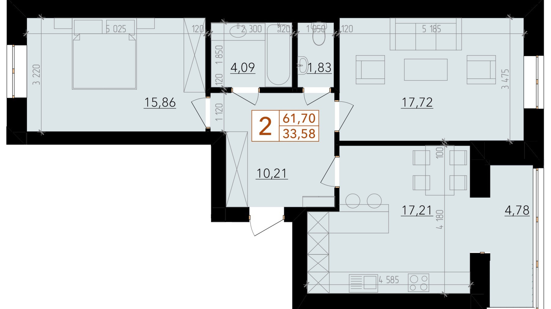 Планування 2-кімнатної квартири в ЖК Harmony for life 71.7 м², фото 396639