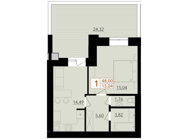 ЖК Harmony for life: планировка 1-комнатной квартиры 48 м²