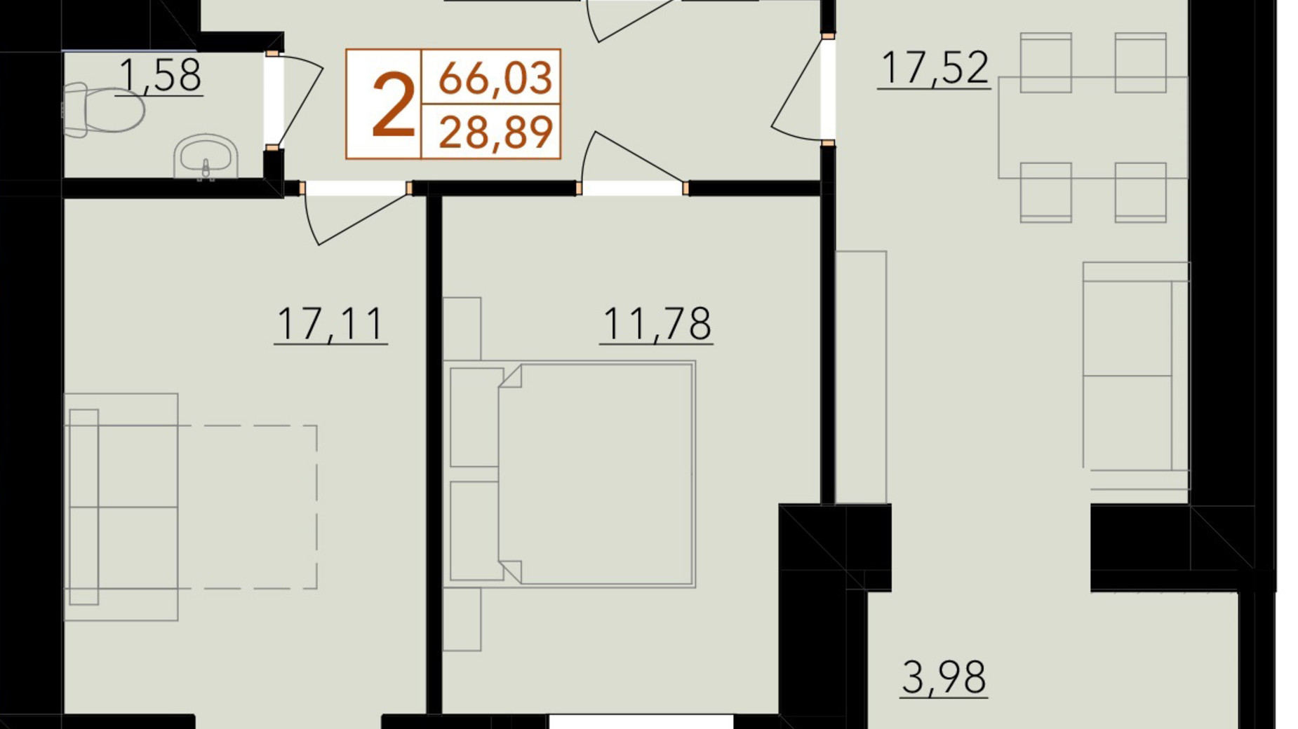 Планування 2-кімнатної квартири в ЖК Harmony for life 66.03 м², фото 396647