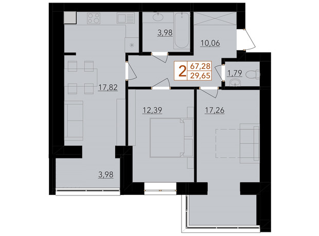 ЖК Harmony for life: планировка 2-комнатной квартиры 67.28 м²