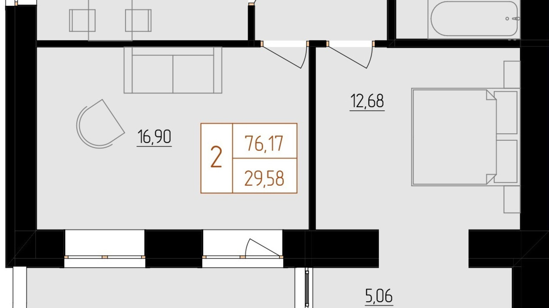 Планування 2-кімнатної квартири в ЖК Harmony for life 76.17 м², фото 396652