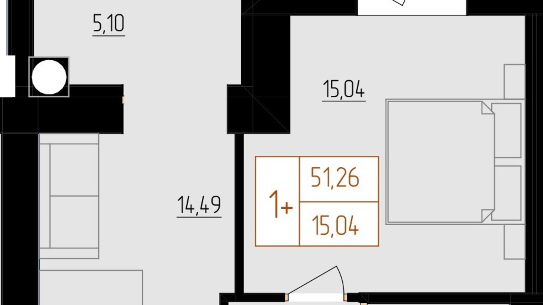 Планування 1-кімнатної квартири в ЖК Harmony for life 51.26 м², фото 396653