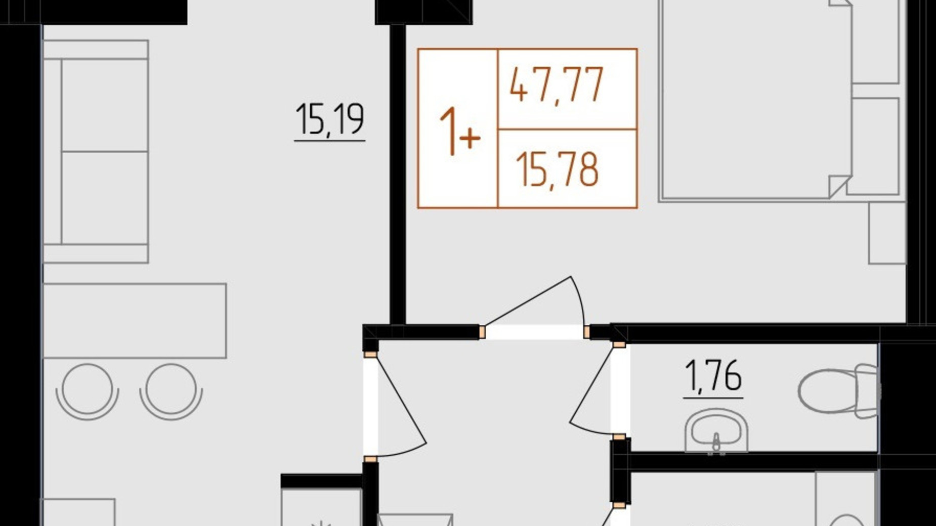 Планировка 1-комнатной квартиры в ЖК Harmony for life 47.77 м², фото 396663