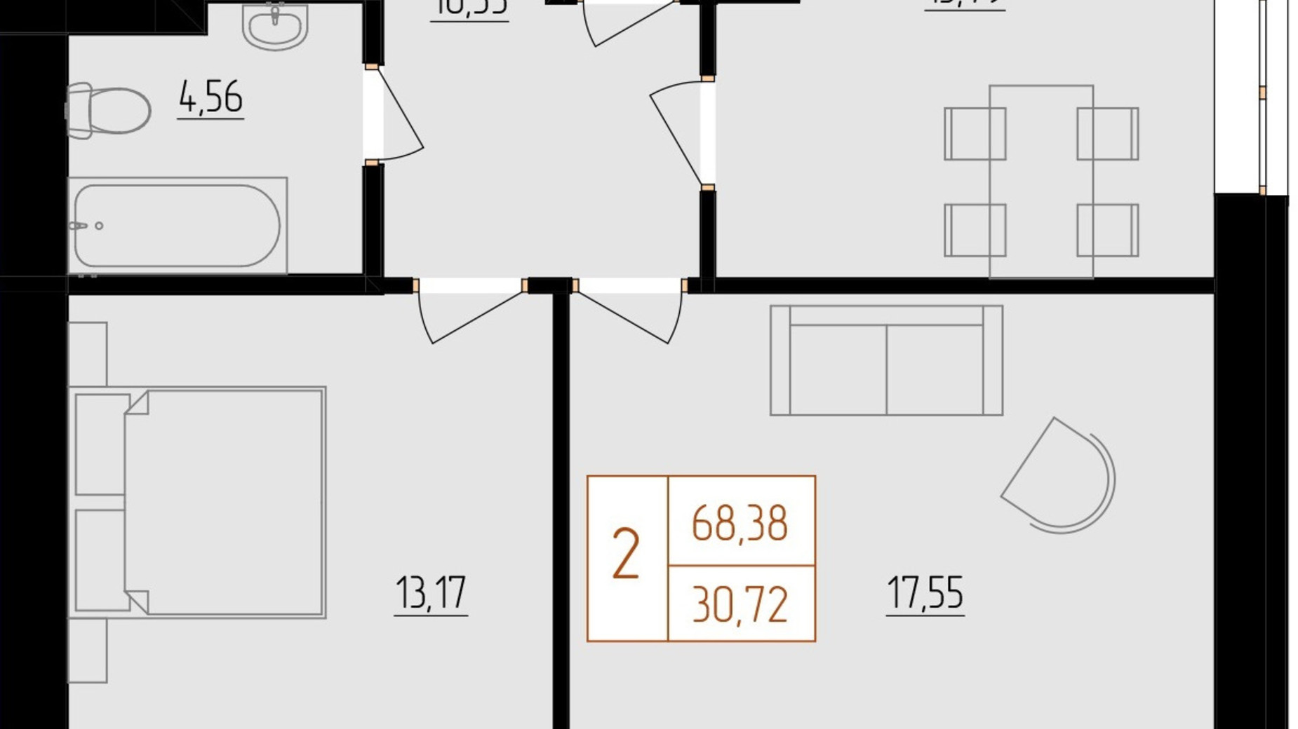 Планировка 2-комнатной квартиры в ЖК Harmony for life 68.38 м², фото 396672