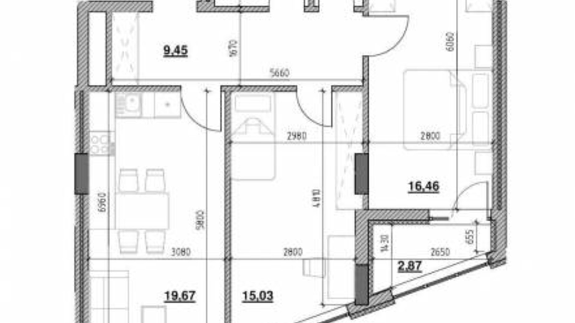 Планировка 2-комнатной квартиры в ЖК Голоські кручі 70.18 м², фото 396945