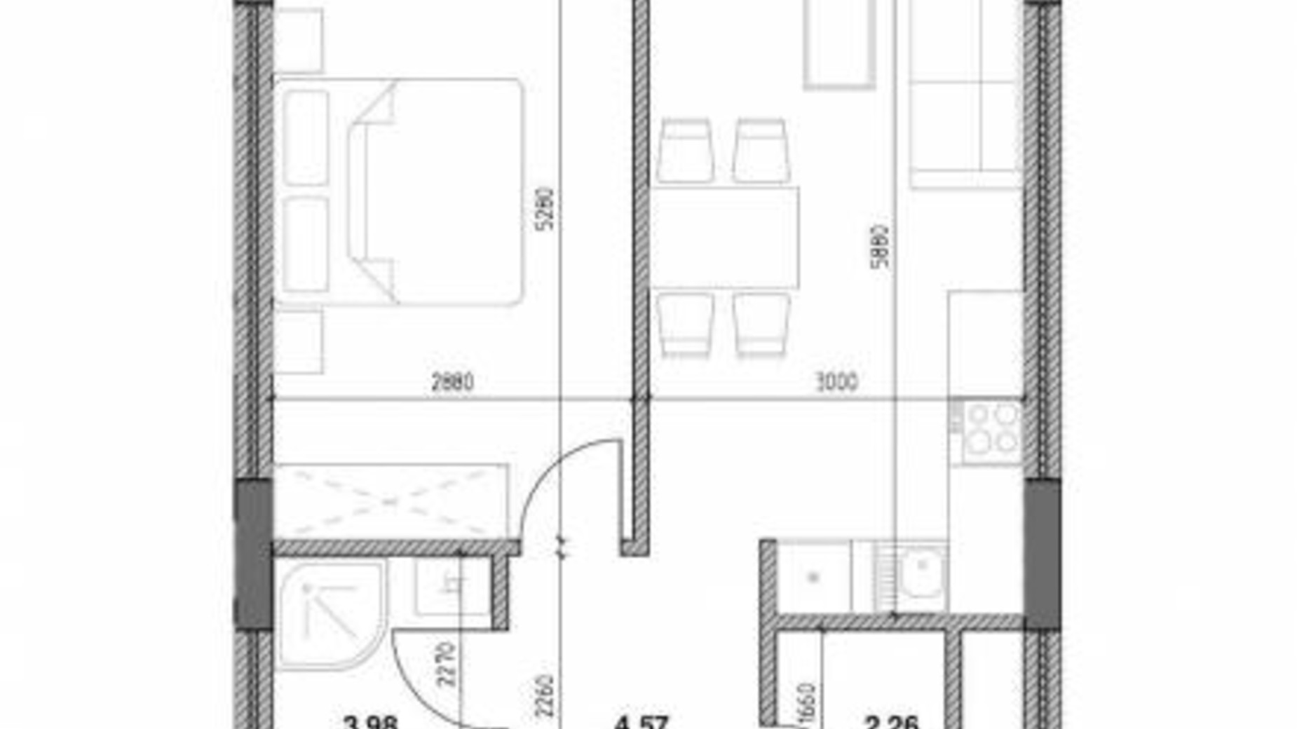 Планировка 1-комнатной квартиры в ЖК Голоські кручі 43.05 м², фото 396946