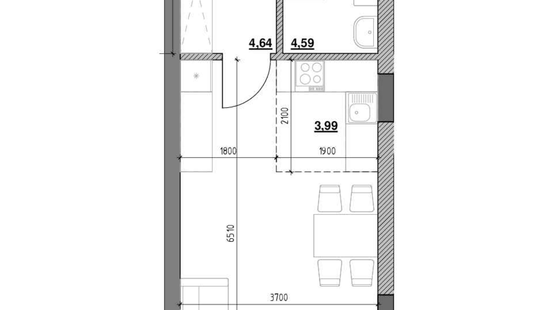 Планировка 1-комнатной квартиры в ЖК Голоські кручі 33.32 м², фото 396947