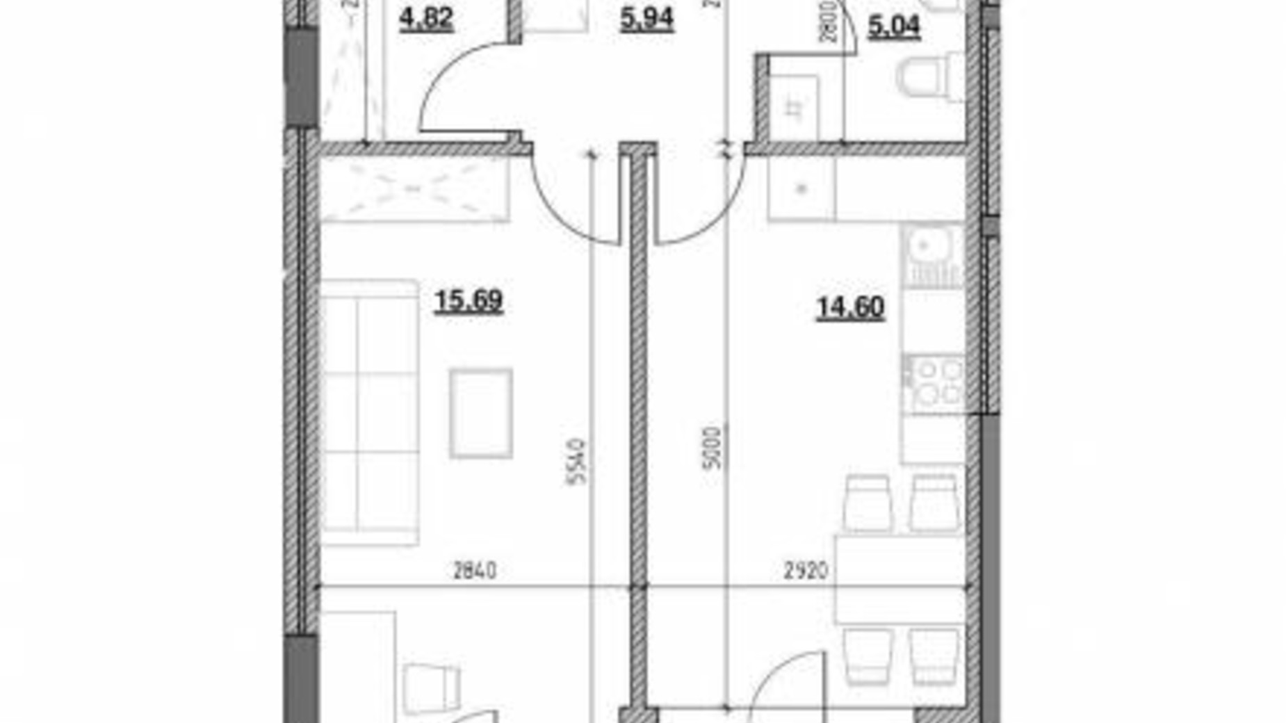 Планировка 1-комнатной квартиры в ЖК Голоські кручі 48.1 м², фото 396948