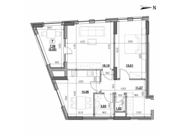 ЖК Голоські кручі: планировка 2-комнатной квартиры 71.65 м²