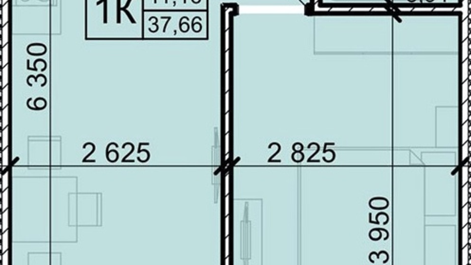 Планування 1-кімнатної квартири в ЖК Акварель 8 37.66 м², фото 397599