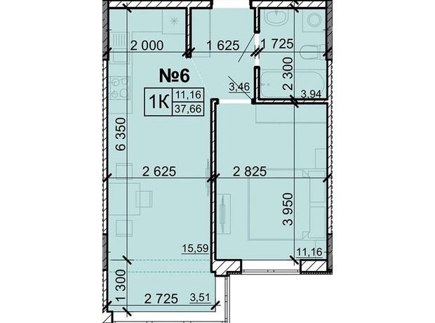 ЖК Акварель 8: планировка 1-комнатной квартиры 37.66 м²