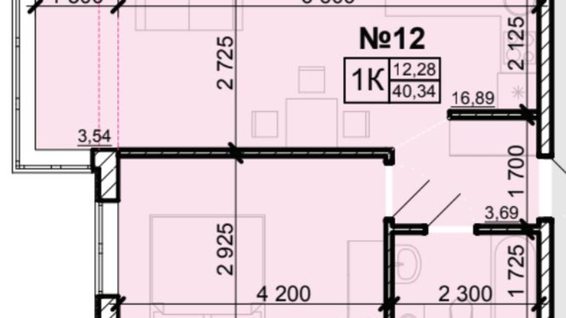 Планування 1-кімнатної квартири в ЖК Акварель 8 40.1 м², фото 397600