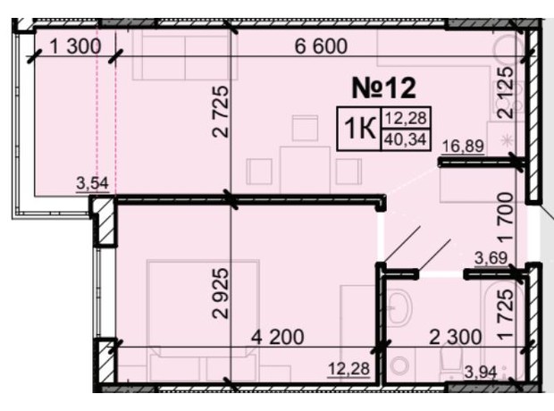 ЖК Акварель 8: планування 1-кімнатної квартири 36.57 м²