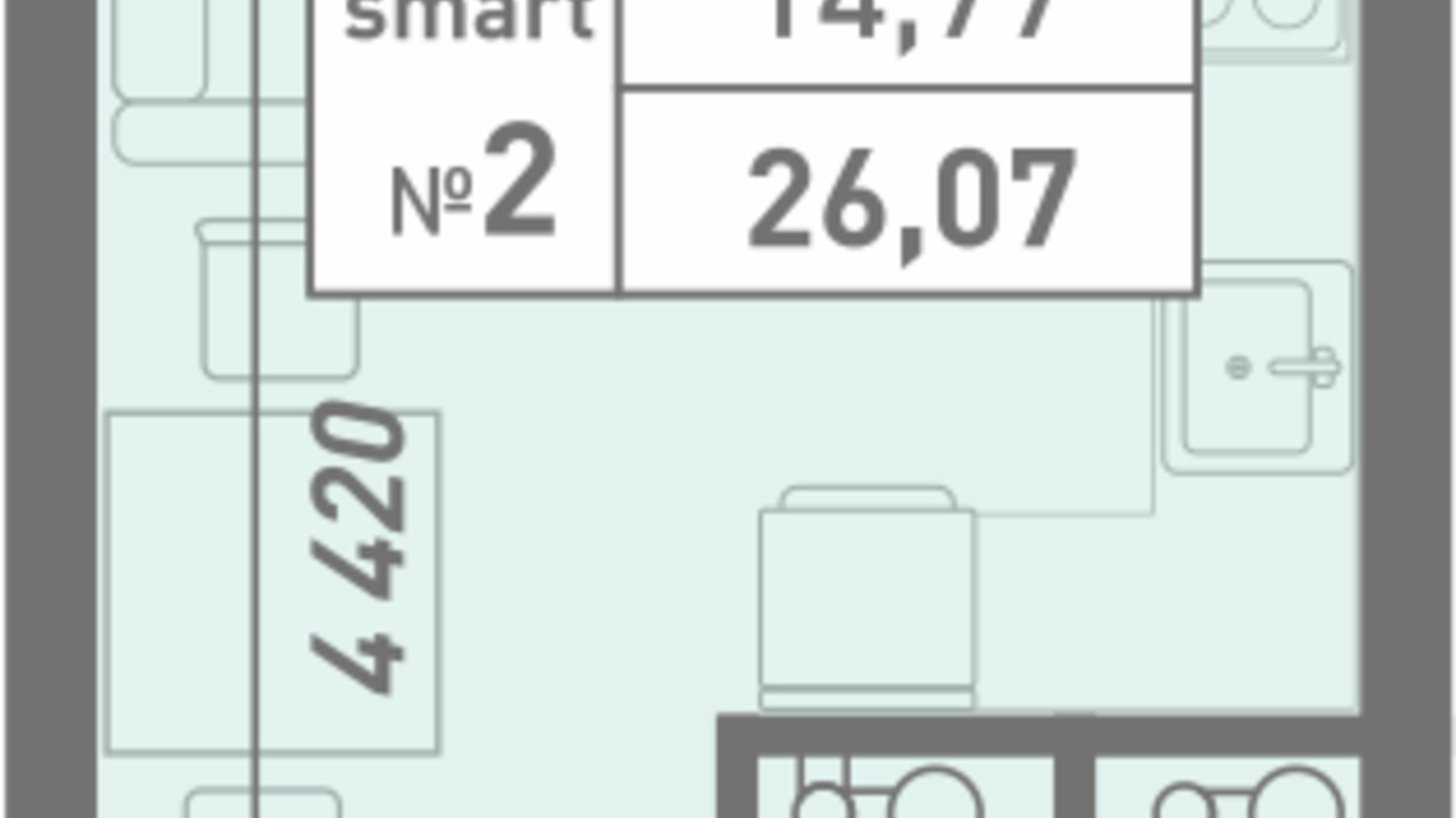 Планування смарт квартири в ЖК Акварель 8 26.07 м², фото 397610