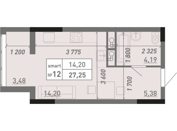 ЖК Акварель 8: планировка 1-комнатной квартиры 27.25 м²