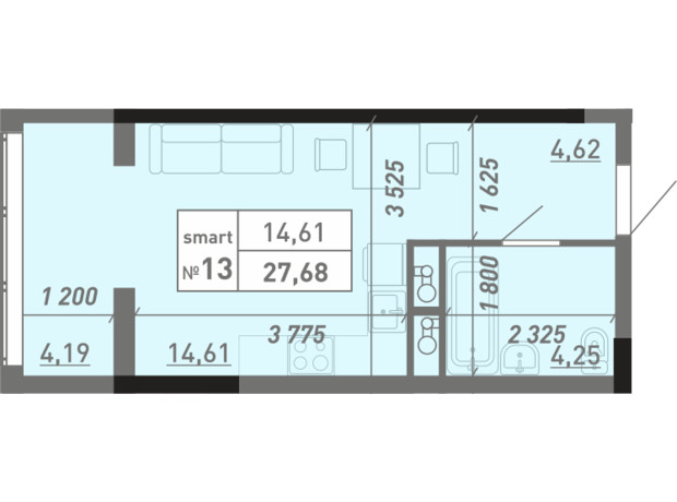 ЖК Акварель 8: планировка 1-комнатной квартиры 27.68 м²