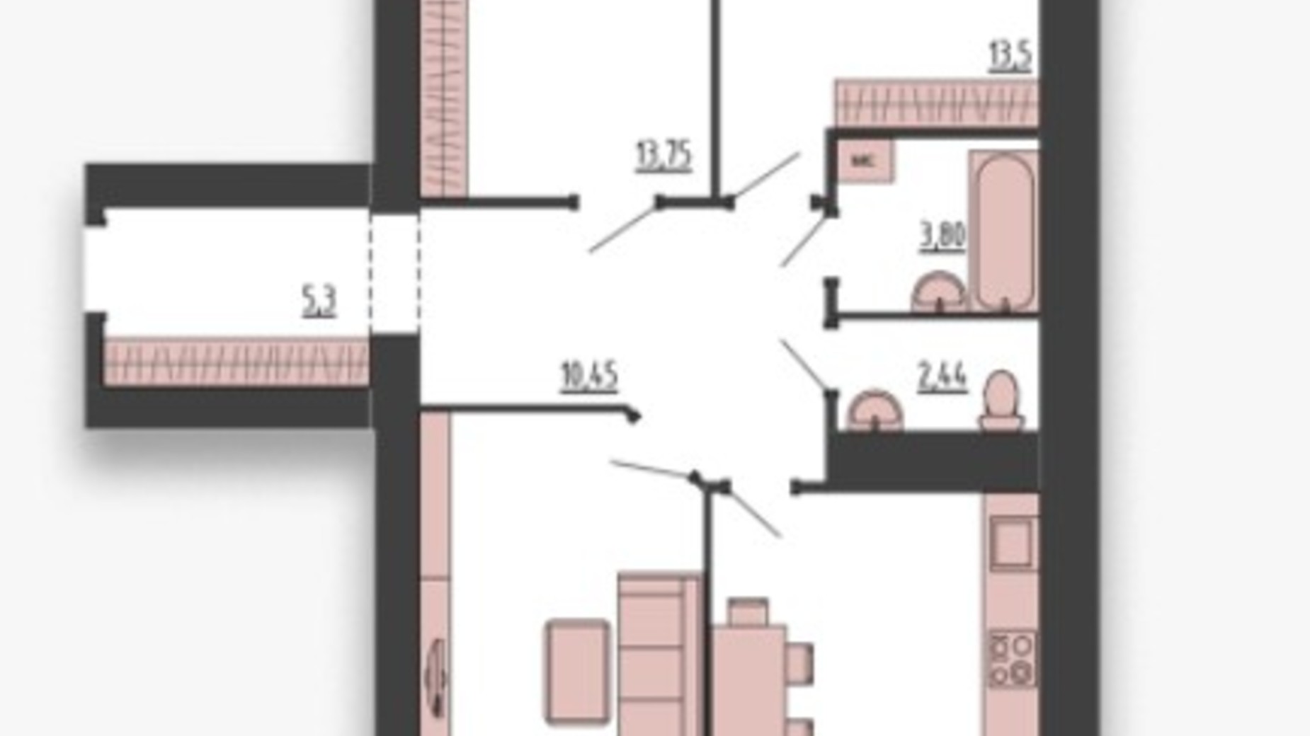 Планировка 3-комнатной квартиры в ЖК Sofiya 2 82.6 м², фото 398354