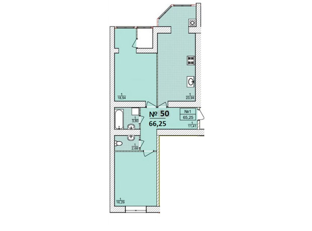 ЖК Sofiya 2: планировка 2-комнатной квартиры 65.25 м²