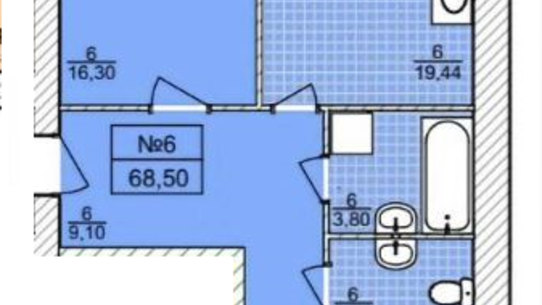 Планировка 2-комнатной квартиры в ЖК Sofiya 2 68.5 м², фото 398429