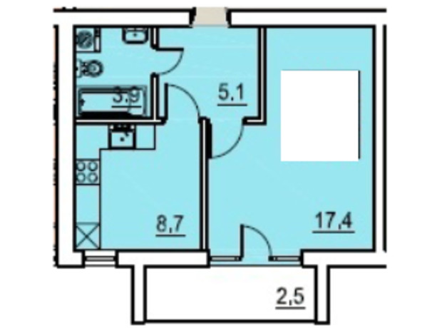 ЖК Перлина Мостищини: планировка 1-комнатной квартиры 32 м²