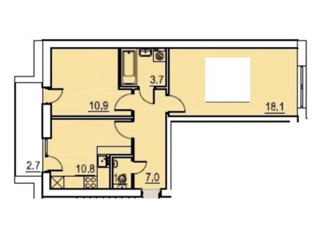 ЖК Перлина Мостищини: планировка 2-комнатной квартиры 62 м²