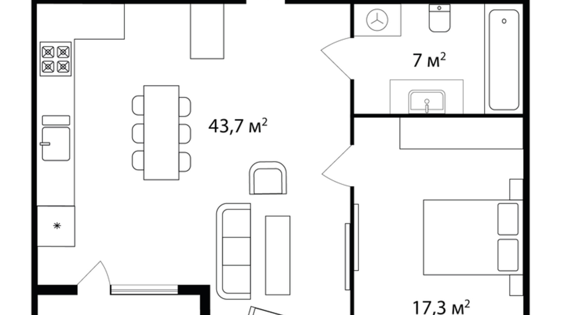 Планування 2-кімнатної квартири в ЖК Park Land 68.7 м², фото 398952