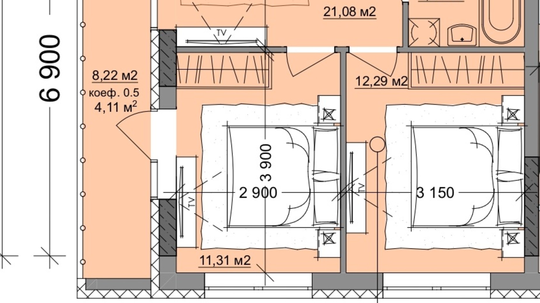 Планування 2-кімнатної квартири в ЖК Акварель 9 57.24 м², фото 399492