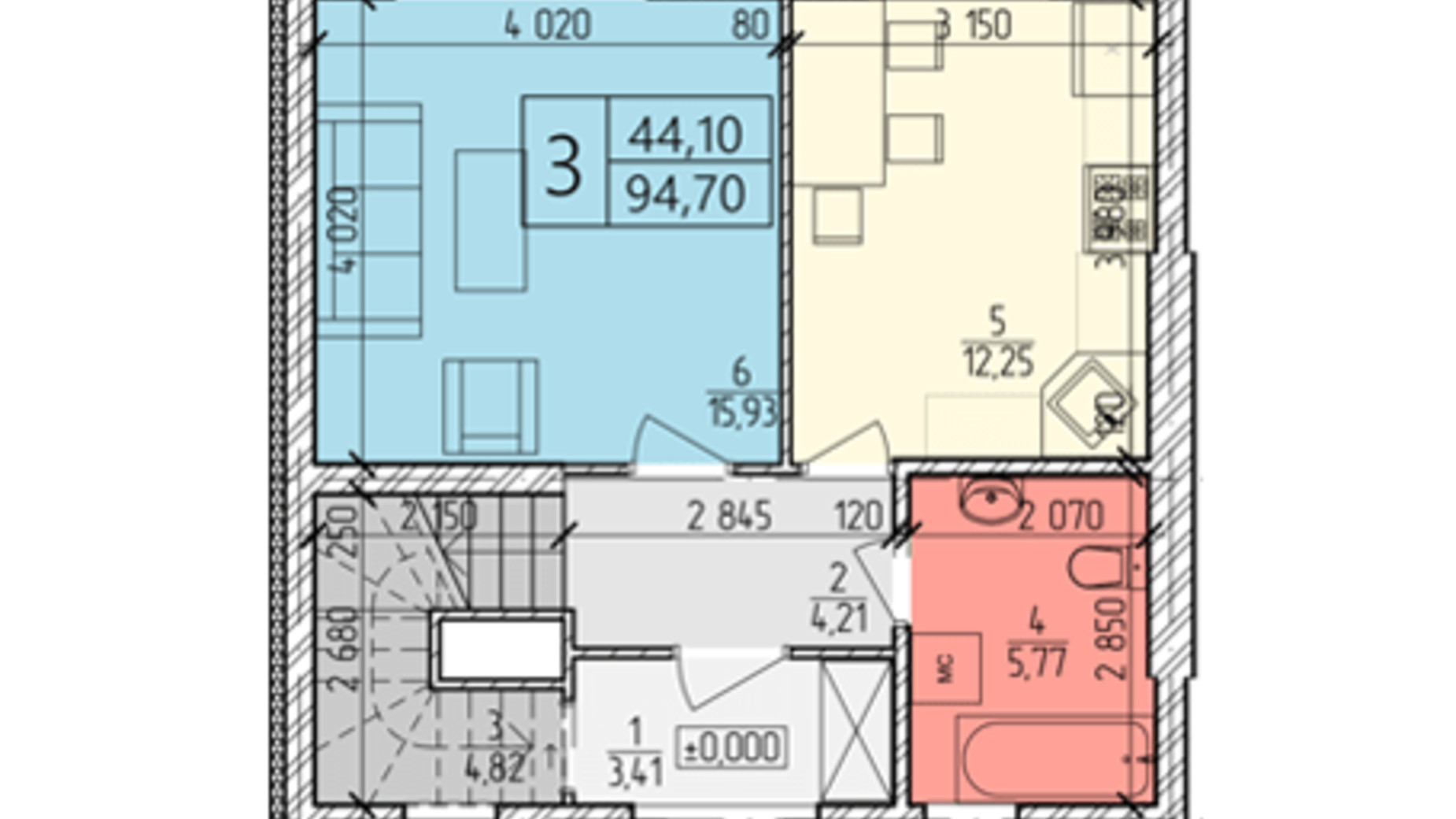 Планировка таунхауса в Таунхаусы Дизайн парк 94 м², фото 399535