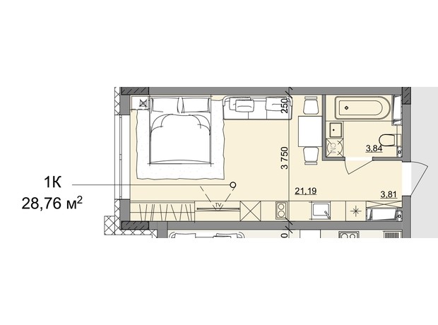 ЖК Акварель 10: планировка 1-комнатной квартиры 28.76 м²