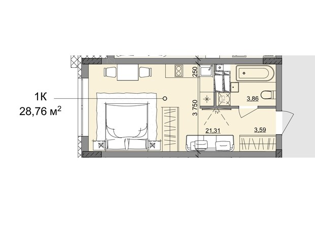 ЖК Акварель 10: планування 1-кімнатної квартири 28.76 м²