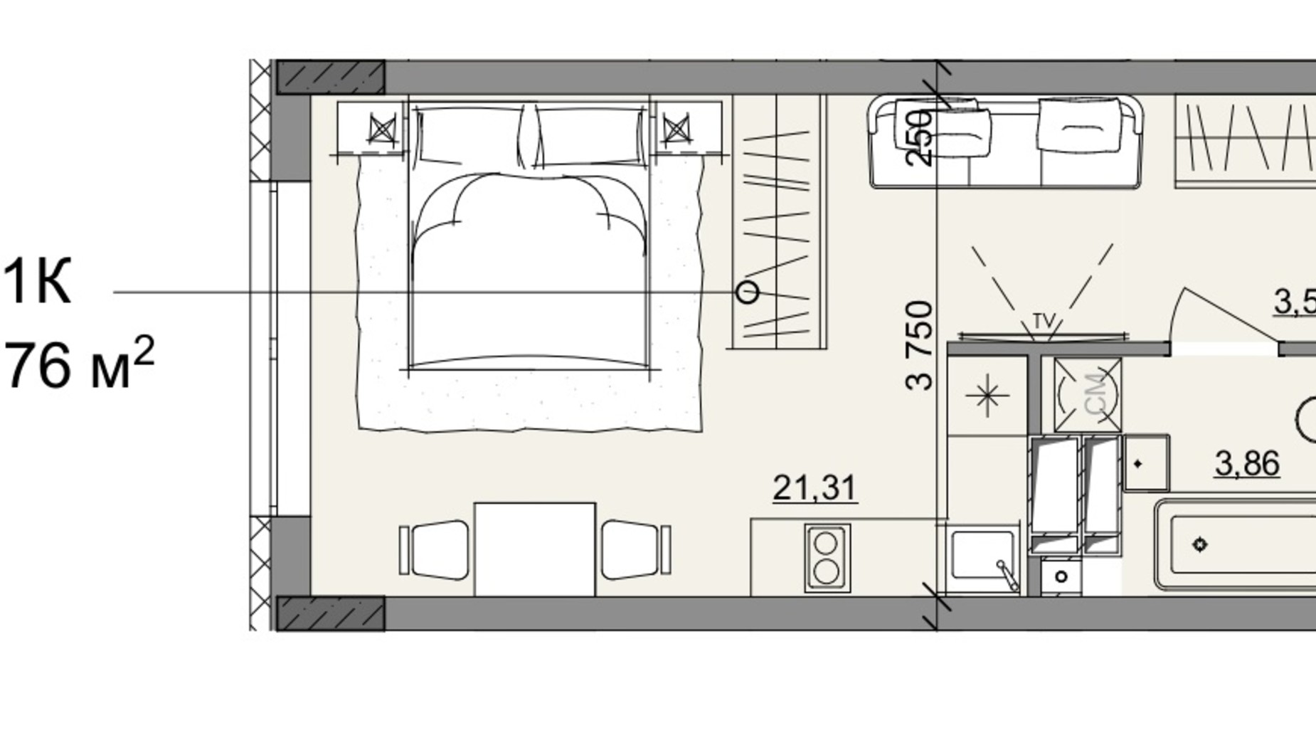 Планировка смарт квартиры в ЖК Акварель 10 28.76 м², фото 400105