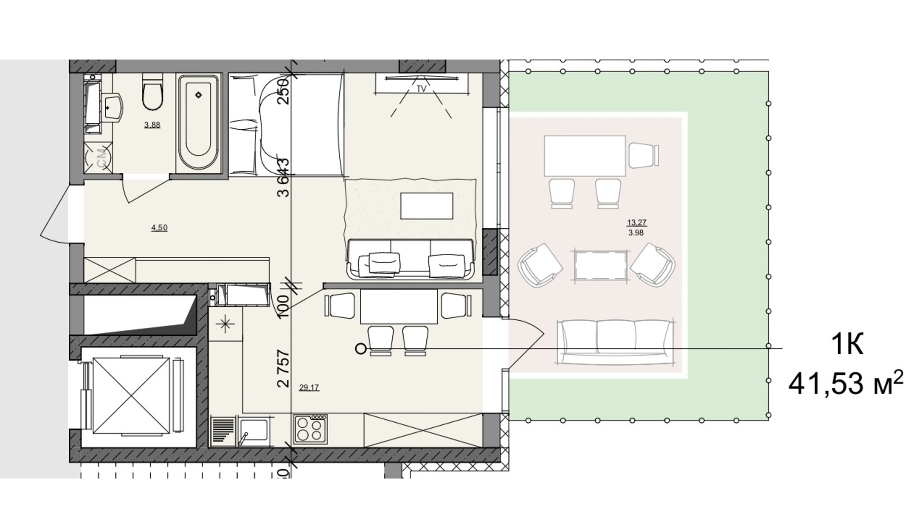 Планировка 1-комнатной квартиры в ЖК Акварель 10 41.53 м², фото 400112