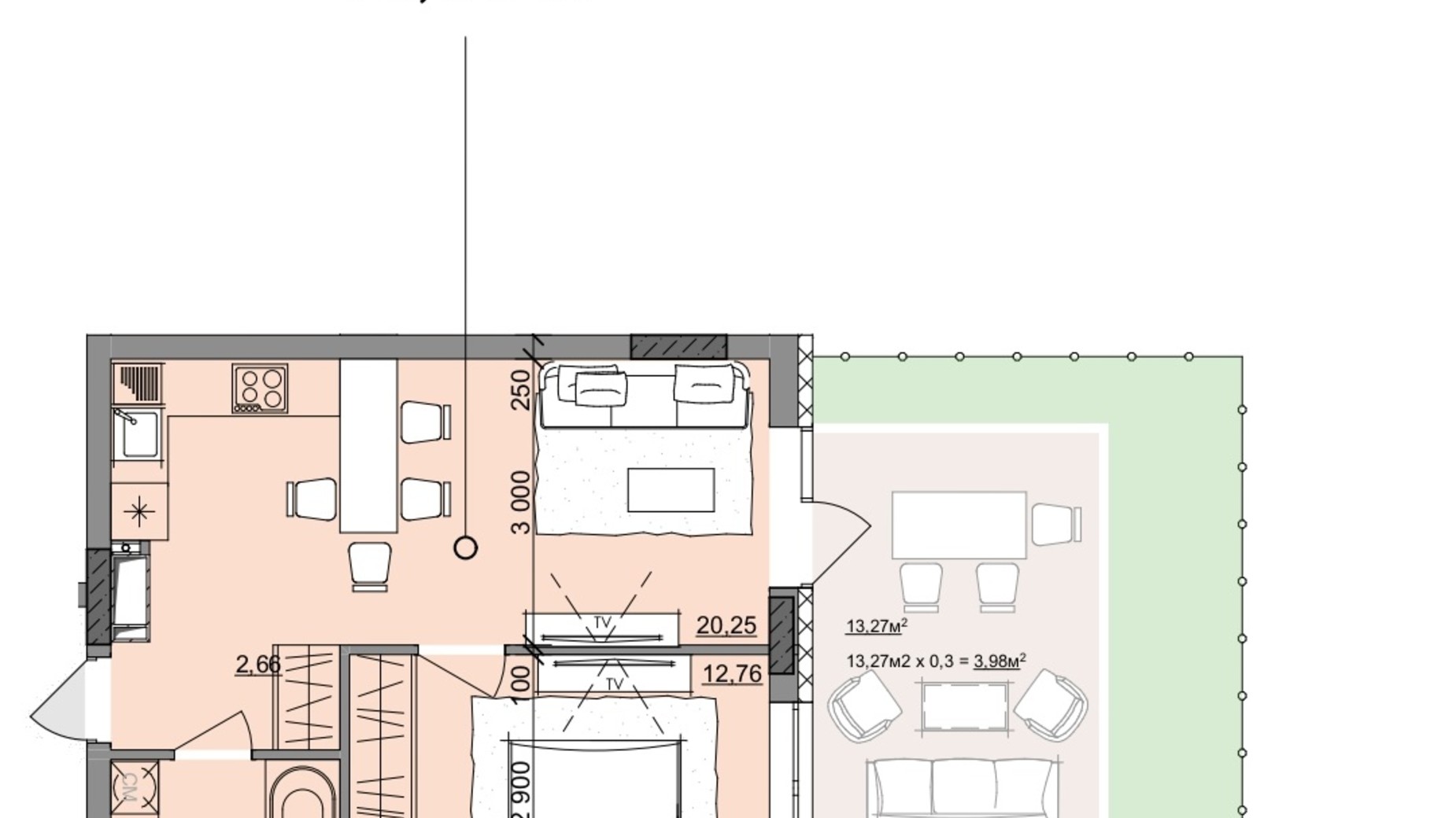 Планування 1-кімнатної квартири в ЖК Акварель 10 43.66 м², фото 400125