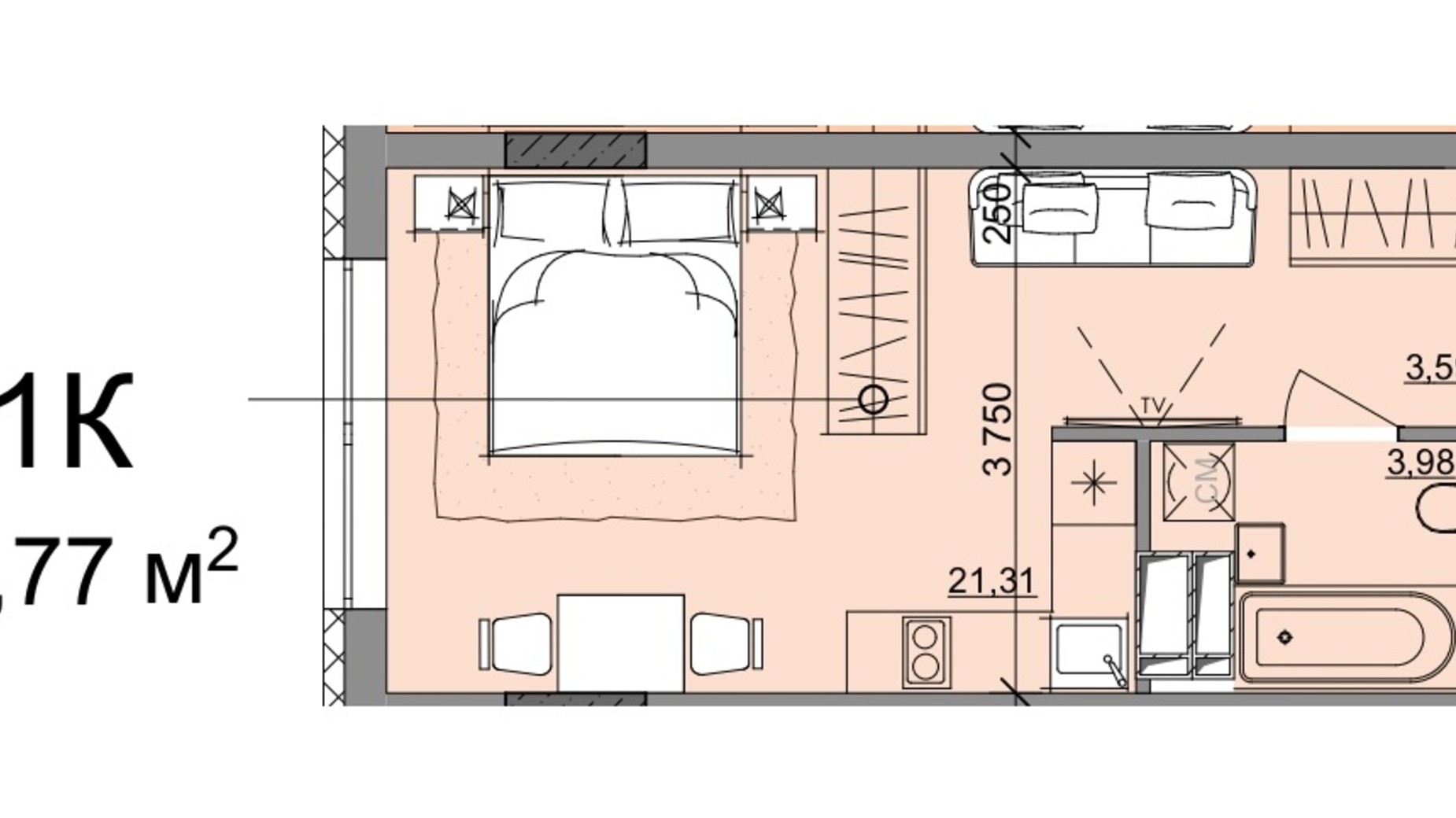 Планування смарт квартири в ЖК Акварель 10 28.77 м², фото 400130