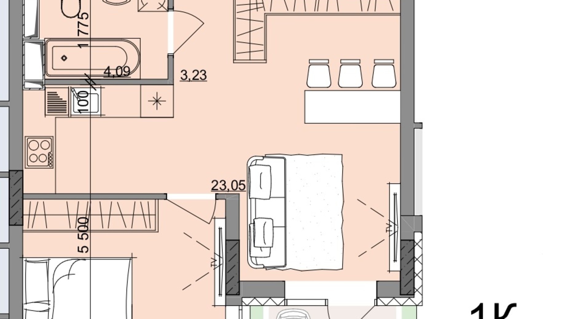 Планировка 1-комнатной квартиры в ЖК Акварель 10 43.95 м², фото 400154