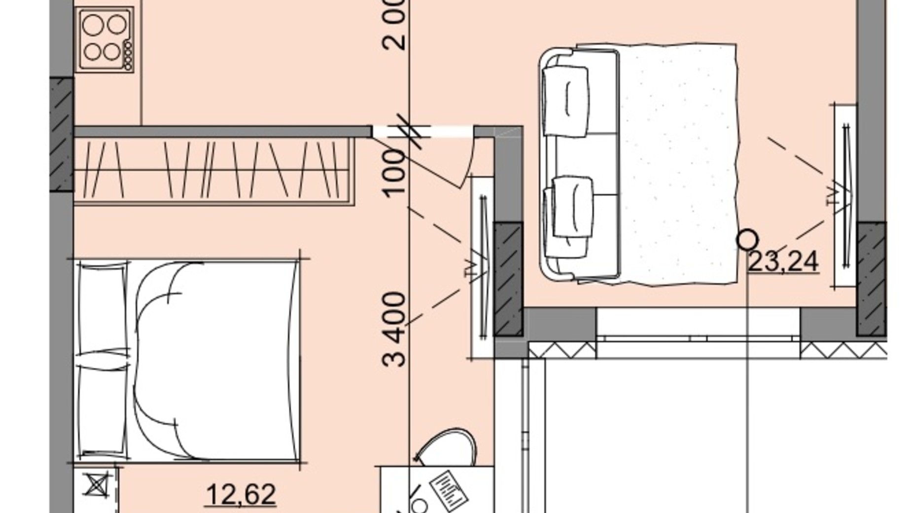 Планування 1-кімнатної квартири в ЖК Акварель 10 43.16 м², фото 400155